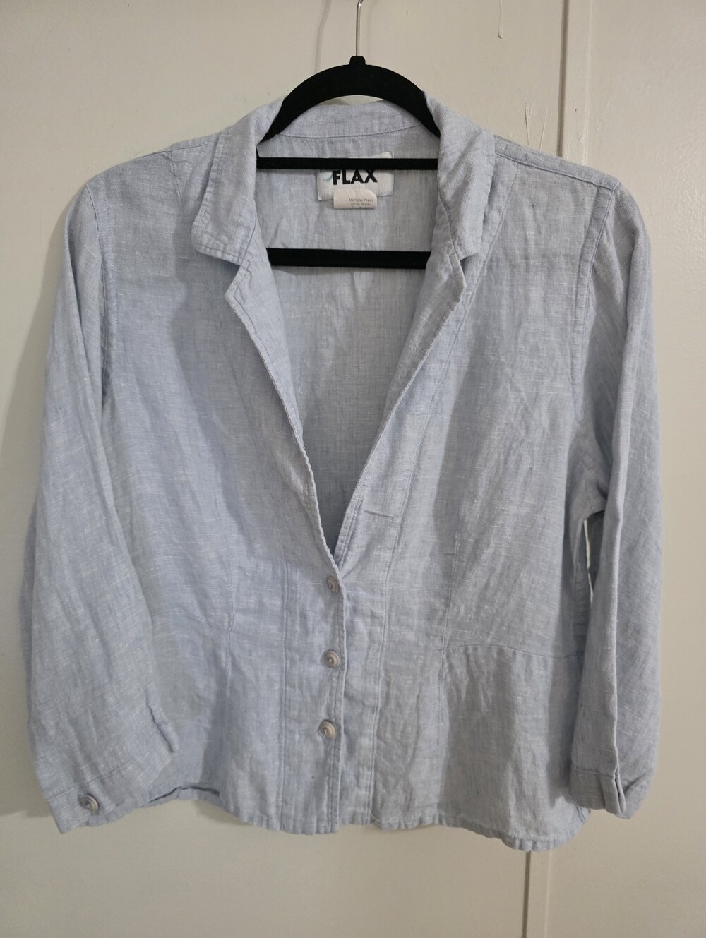 FLAX Pale Blue Linen Button-Front Women's Shirt Jacket
